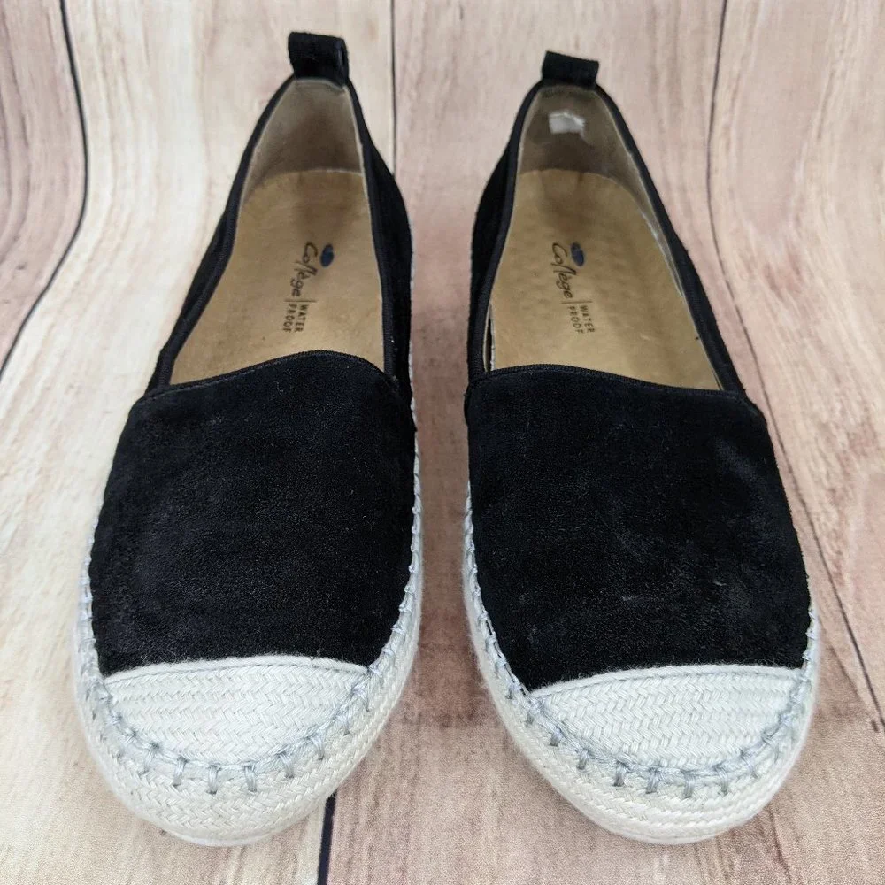 AQUA COLLEGE Blink Waterproof Espadrilles Sz 7 Black Suede Closed Toe